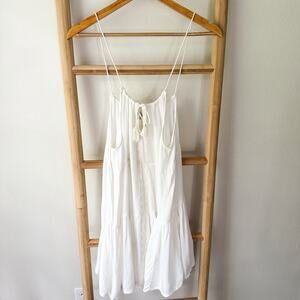 Raviya White Cream Boho Mini Dress Cover Up Tassel Tie Sleeveless Size Small